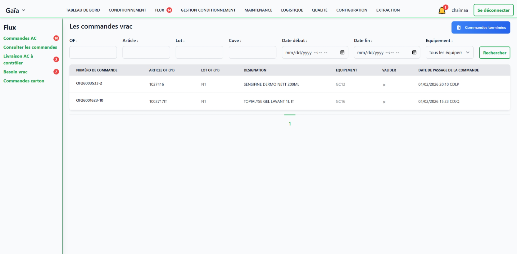 Commandes Vrac