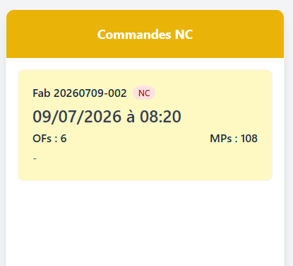 Commandes NC logistique