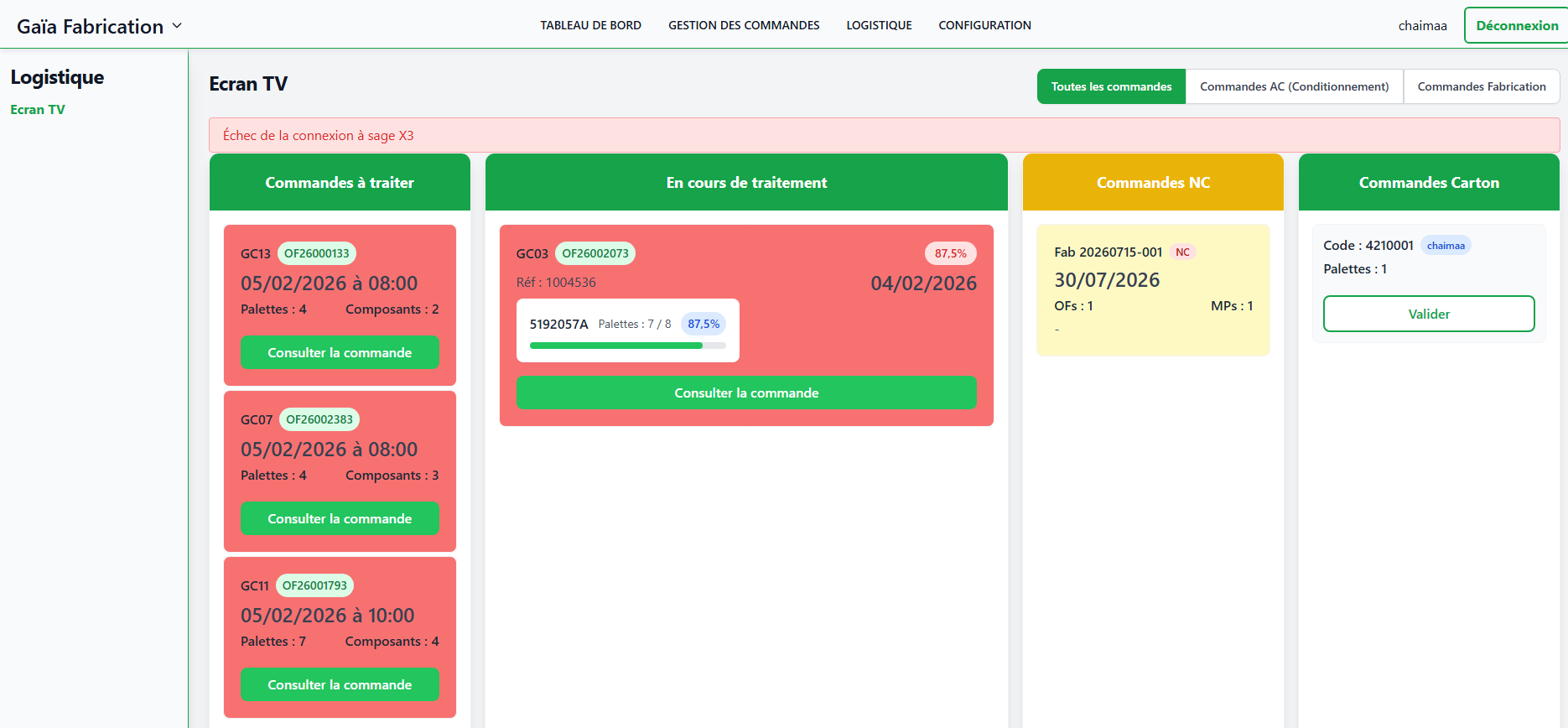 Menu Logistique