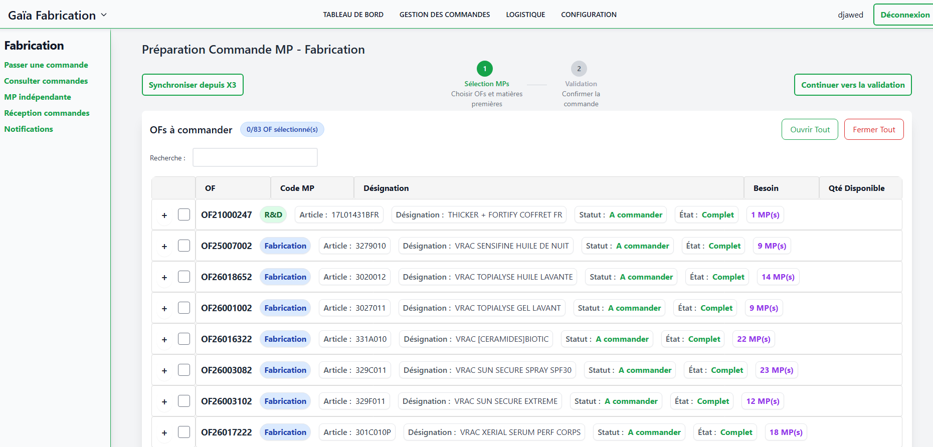 Passer une commande MP