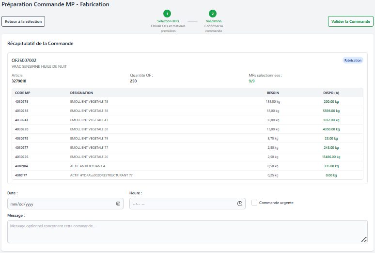 Validation commande MP