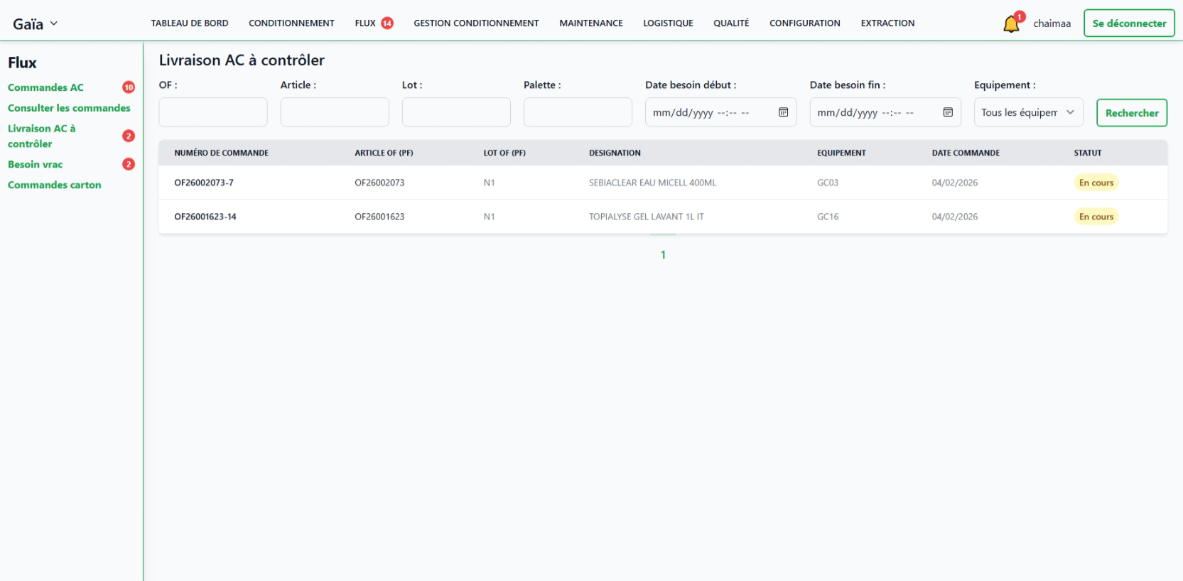 Livraisons à contrôler